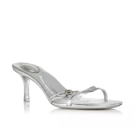 Alexander Wang Lucienne 65 Strappy Slide Sandals Leather Metallic Silver 38.5 - Picture 1 of 15